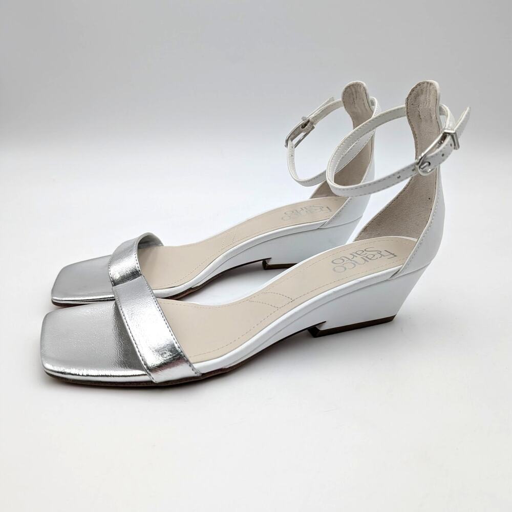 Franco Sarto Sadie Wedge Sandals Women's White/Silver Metallic Size US7.5M EU38